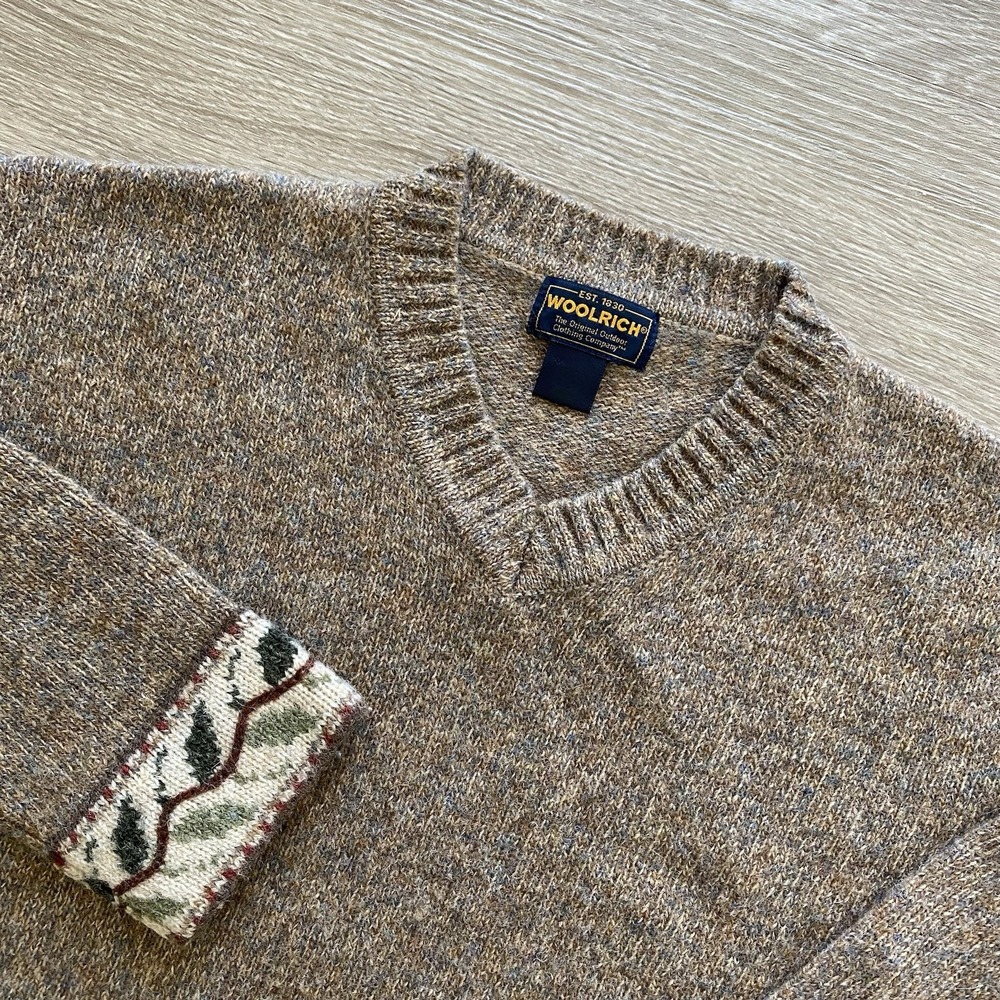 Vintage Woolrich 100% Wool V-Neck Sweater Women's M Heather Brown Floral Cottage